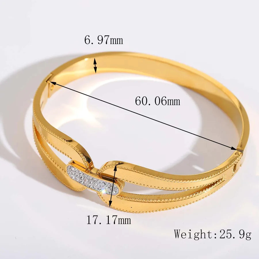 Elegant Artistic Solid Color 304 Stainless Steel 18K Gold Plated Zircon Bangle In Bulk