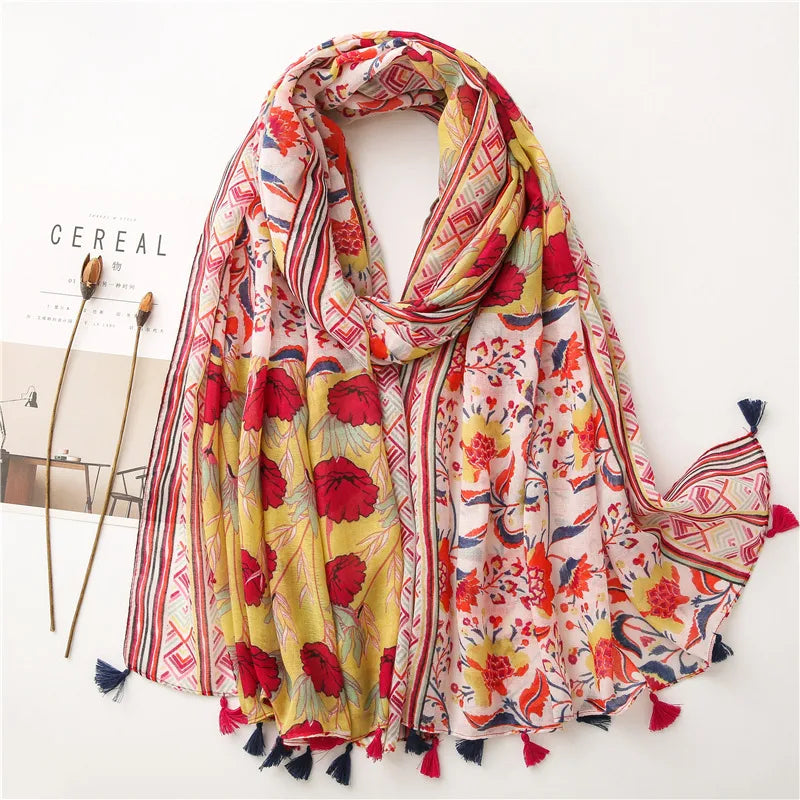 new scarf retro stitching bohemian cashew print silk scarf sunscreen yiwu wholesales