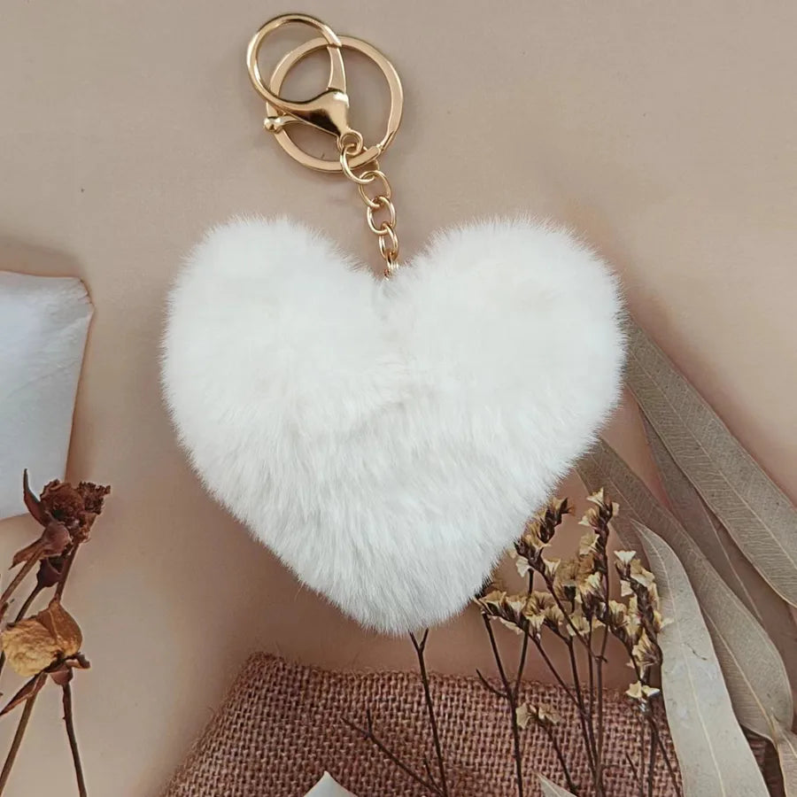 cute sweet solid color plush knitting keychain