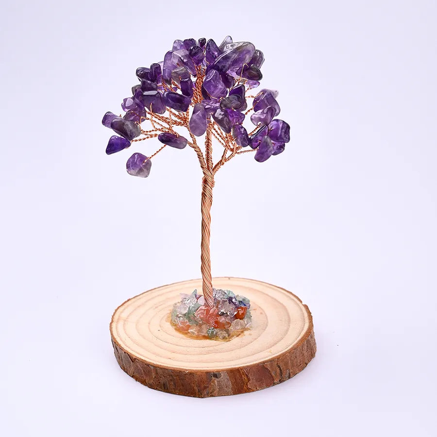 Elegant Handmade Simple Style Tree Natural Gemstone solid wood copper wire Ornaments Artificial Decorations