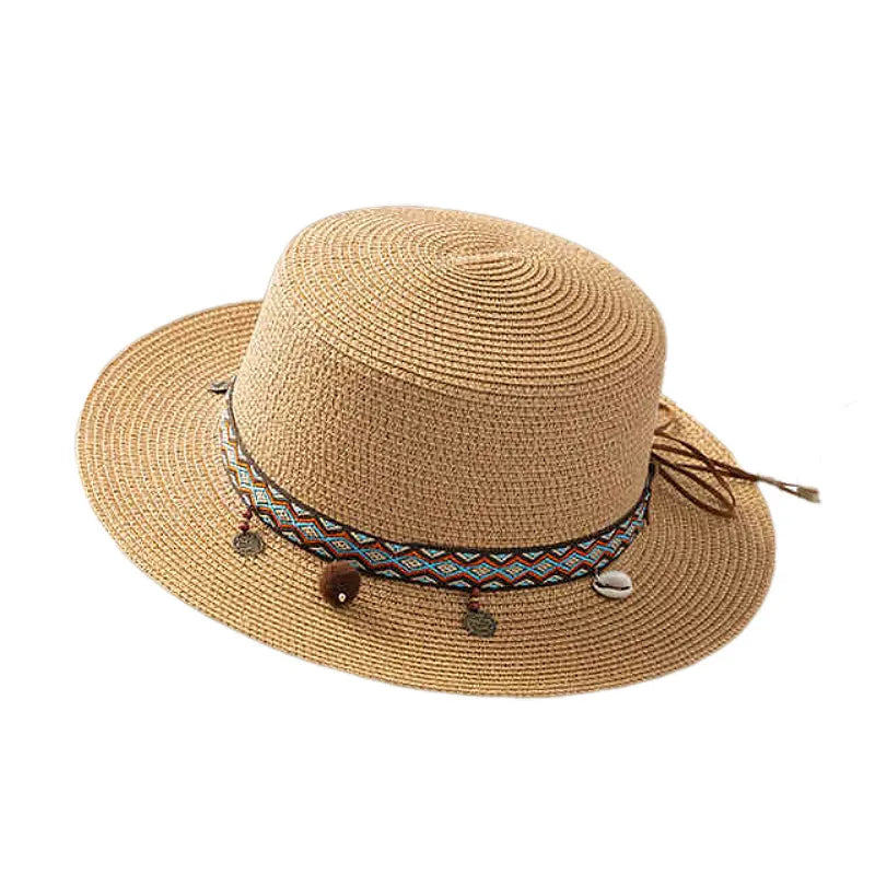 Women's Hawaiian Tropical Shell Flat Eaves Straw Hat