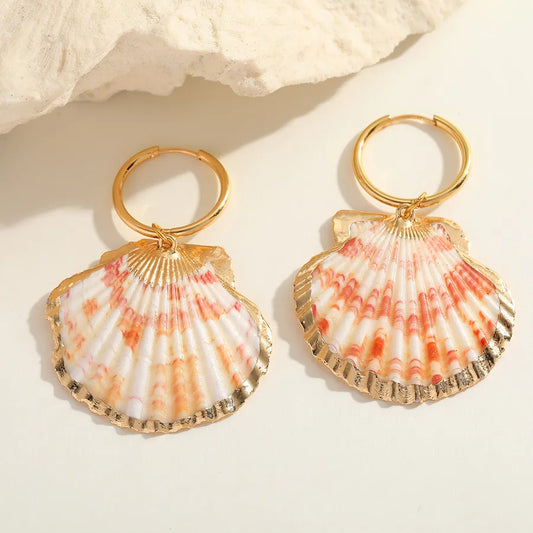 1 Piece Cute Romantic Marine Style Irregular Geometric Shell Plating Inlay 304 Stainless Steel Natural Shell 18K Gold Plated Earrings