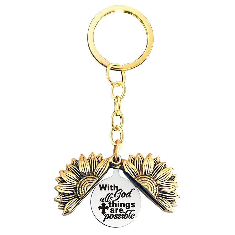 1 piece retro letter plant flowers metal plating keychain
