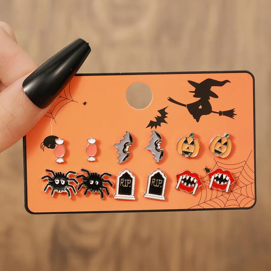 Halloween Horror Atmosphere Spider Pumpkin Skull Ear Cuff Combo Festive Ear Studs Set Unisex Original Design Alloy Jewelry