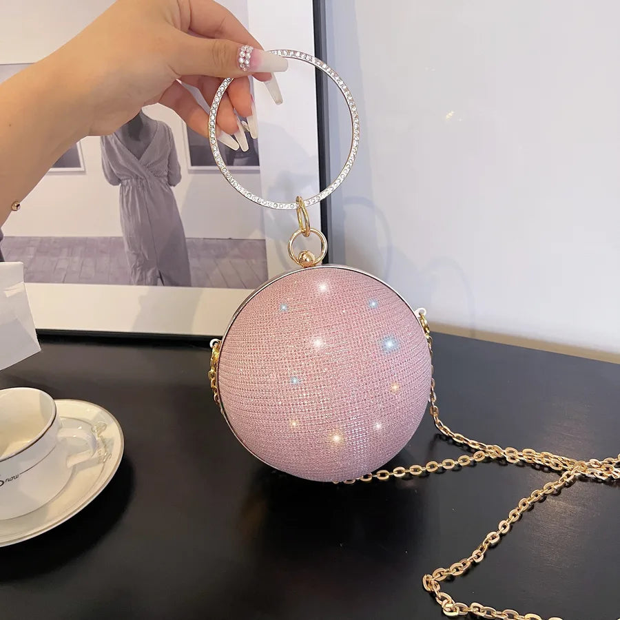 pink gold silver polyester solid color lock spherical evening bags