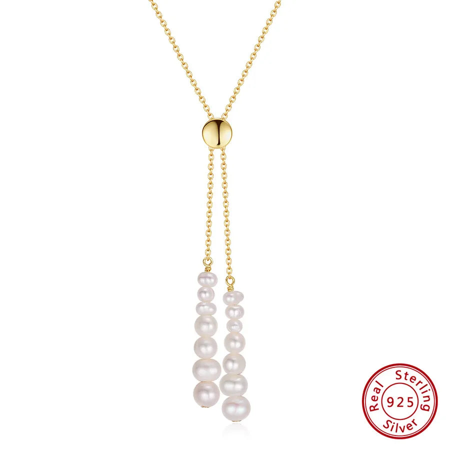 925 Sterling Silver Freshwater Pearl cable chain Plating Geometric Double Layer Necklaces Pendant Necklace Necklace