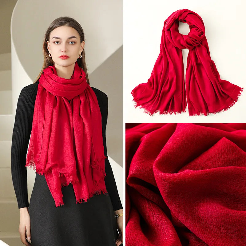 women's elegant solid color cotton silk scarves
