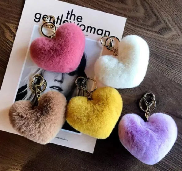 cute sweet solid color plush knitting keychain