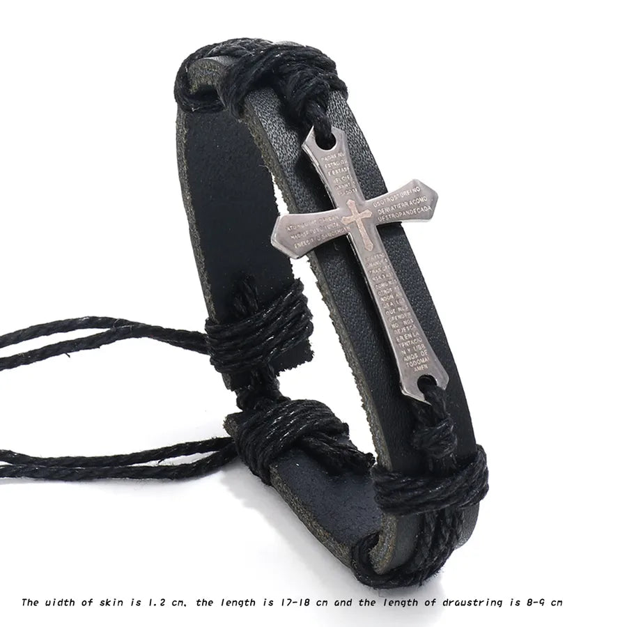 Retro Punk Cross Alloy rope Drawstring Men's Bracelets