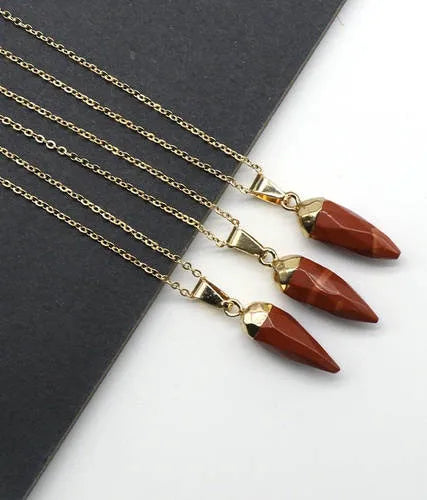 simple style chili natural stone polishing pendant necklace