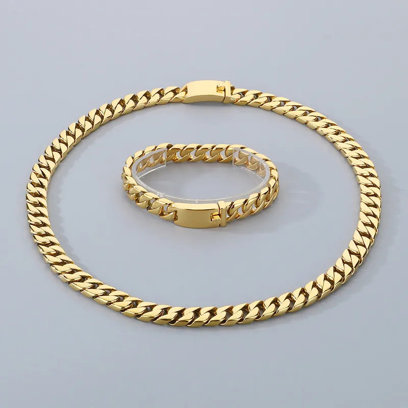Hipster Dopamine Bracelet Hip Hop Simple Vacuum Plating 12mm Cuban Chain Stainless Steel Necklace Men's suit