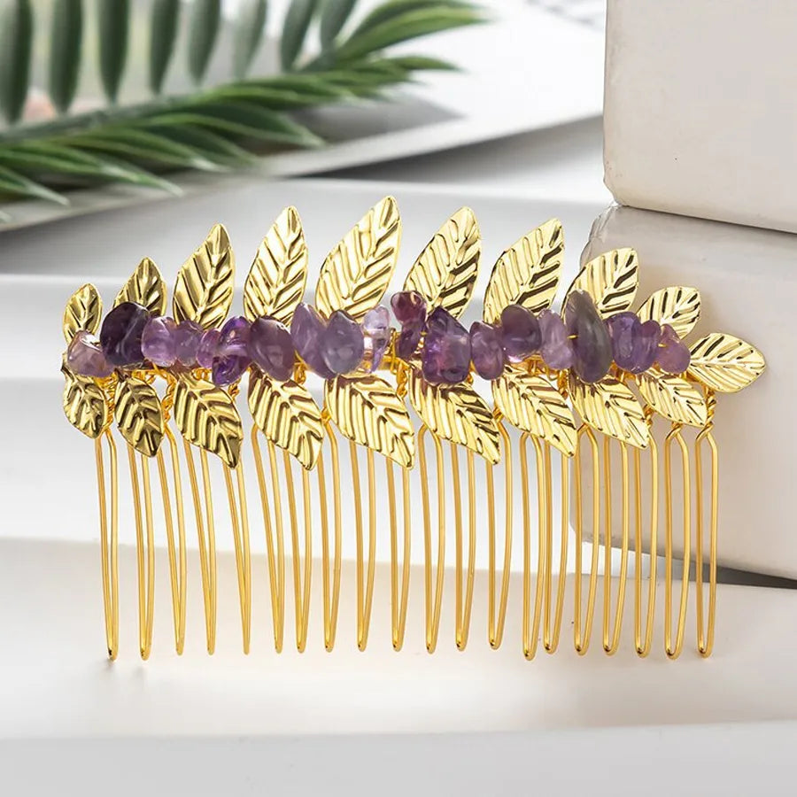 Handmade Pastoral Women's Solid Color Gem Insert comb