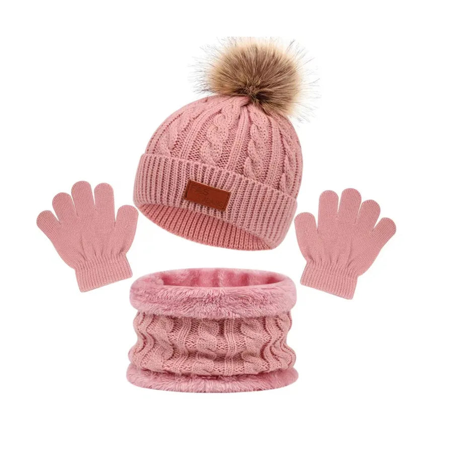 New Arrival  Children's Hat Scarf Gloves Three-Piece Set Autumn and Winter New Warm Female and Male Baby Woolen Cap
