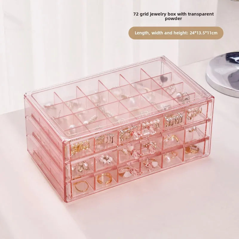 Transparent Multi-layer Capacity Jewelry Storage Box Ring Earring Necklace Bracelet Home Use Internet Celebrity Drawer Style