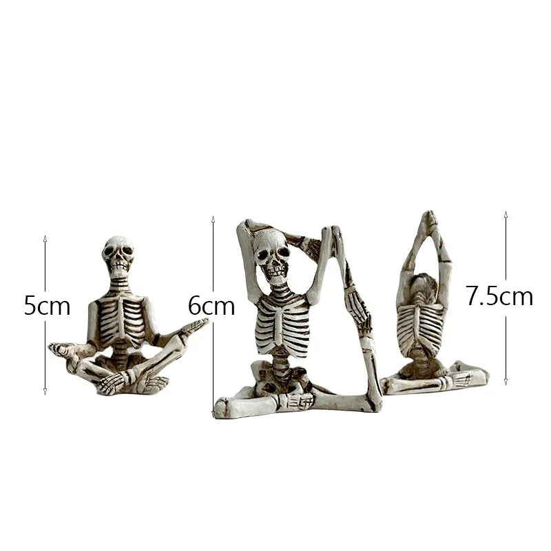 New Arrival Mini Yoga Skeleton Sculpture Decorative Resin Crafts Three-Piece Set Entertaining European Style Plastic Resin