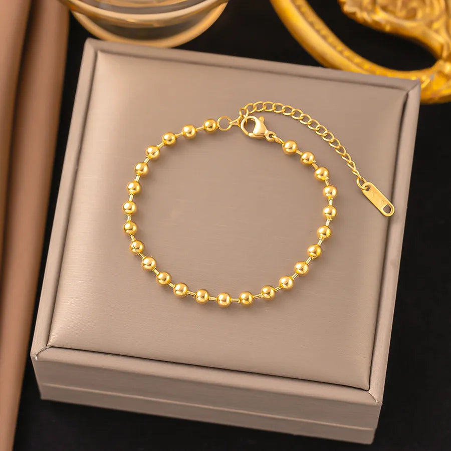 Wholesale Jewelry Elegant Sweet Geometric Heart Shape 304 Stainless Steel Round Plating ball chain cable chain Bracelets Necklace