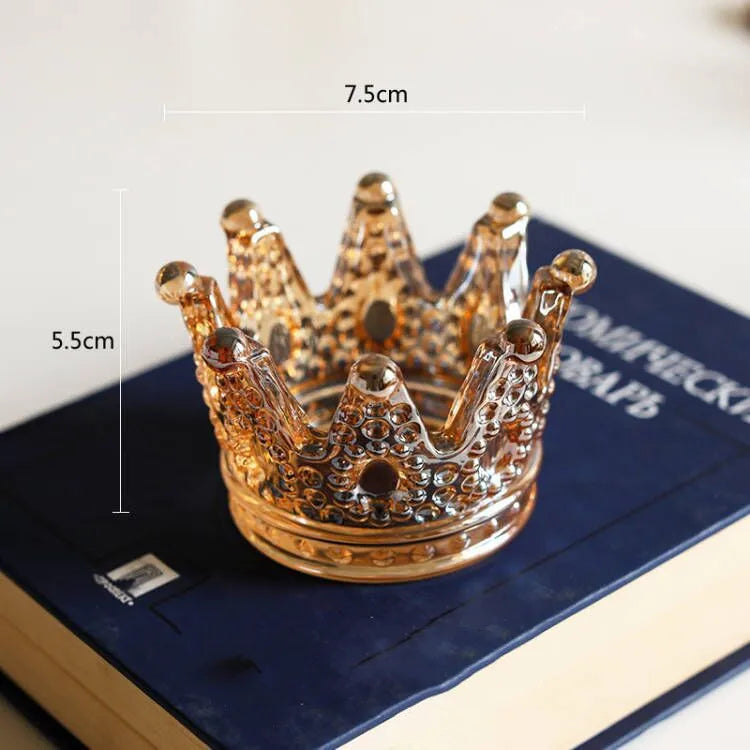 fashion geometric necklace ring storage dish glass relief candlestick crown gold small ornaments