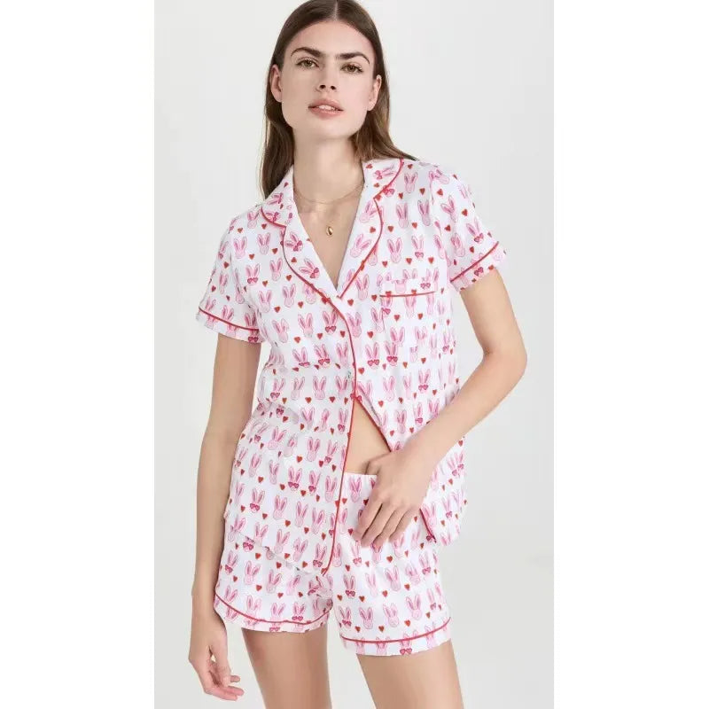 spring and summer new short-sleeved suit  style leisure printed cardigan women's home clothes