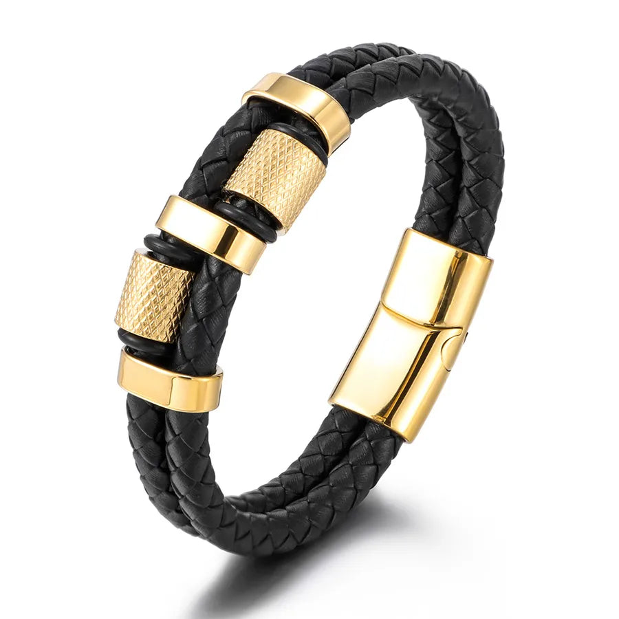 Multi-layer leather double-layer woven leather bracelet stainless steel magnet buckle bracelet creative punk men's leather bracelet