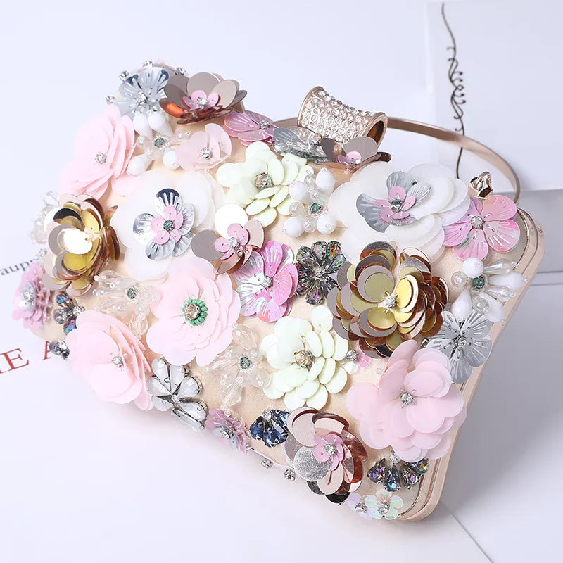 satin flower beading square evening bags