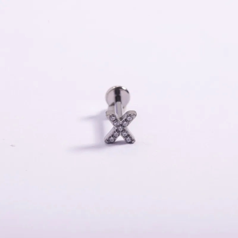1 Piece Lip Rings Casual Punk Simple Style Cross Letter Heart Shape Titanium Alloy Polishing Plating Zircon 18K Gold Plated Lip Rings Ear Cartilage Rings & Studs