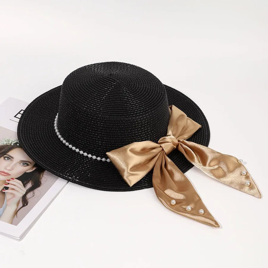 Women's Pastoral Bow Knot Flat Eaves Sun Hat