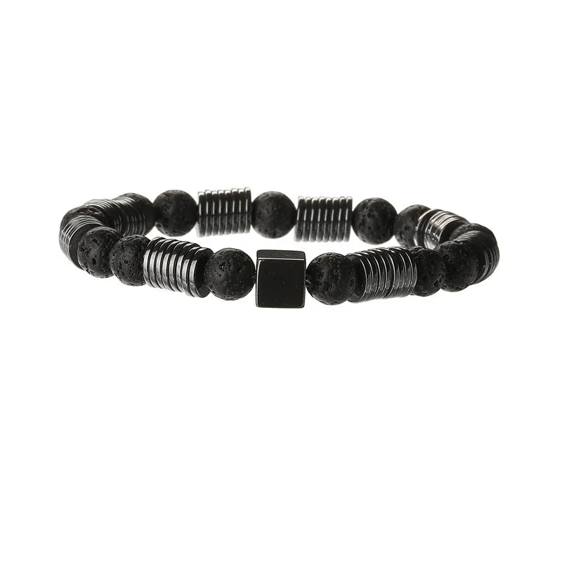Geometric natural stone black gallstone Bracelets In Bulk