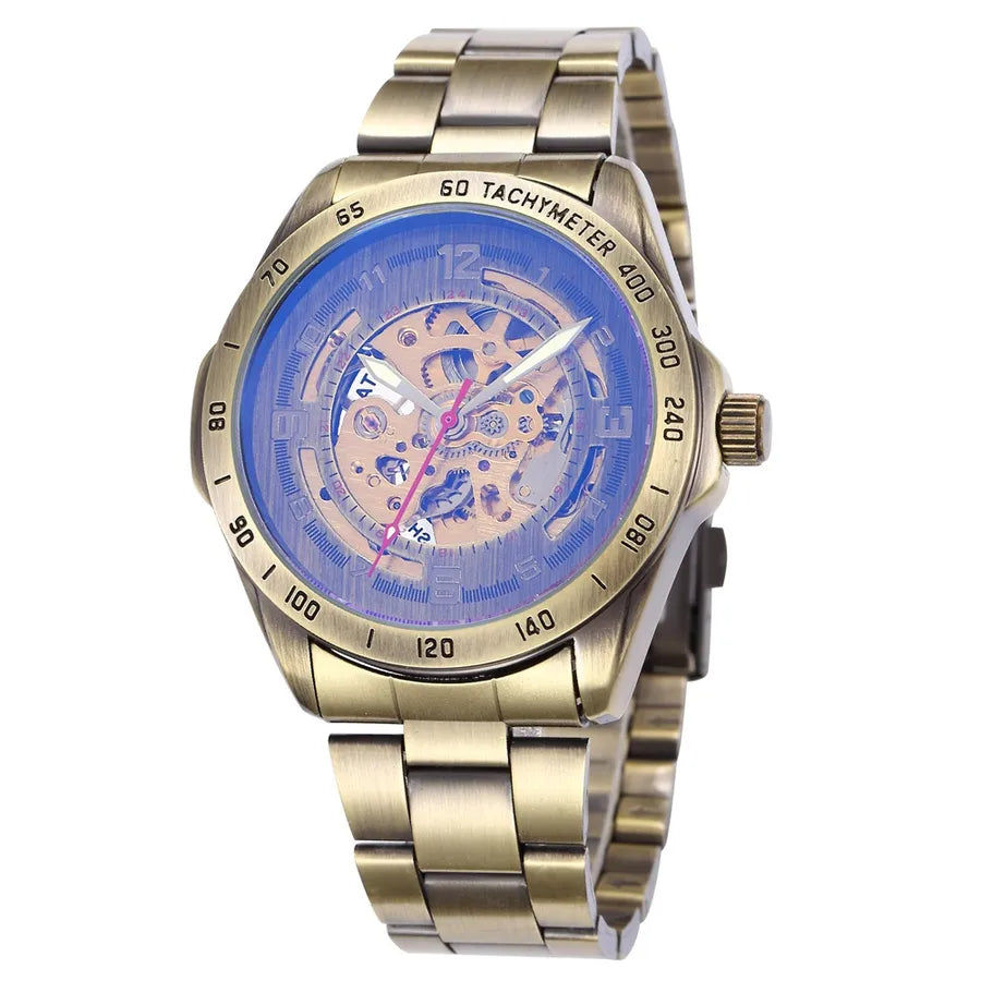 Retro Color Block Butterfly Double Snap Buckle Mechanical Watch Men's Watches