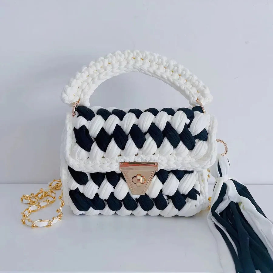 women's polyester color block elegant ethnic style square lock clasp handbag