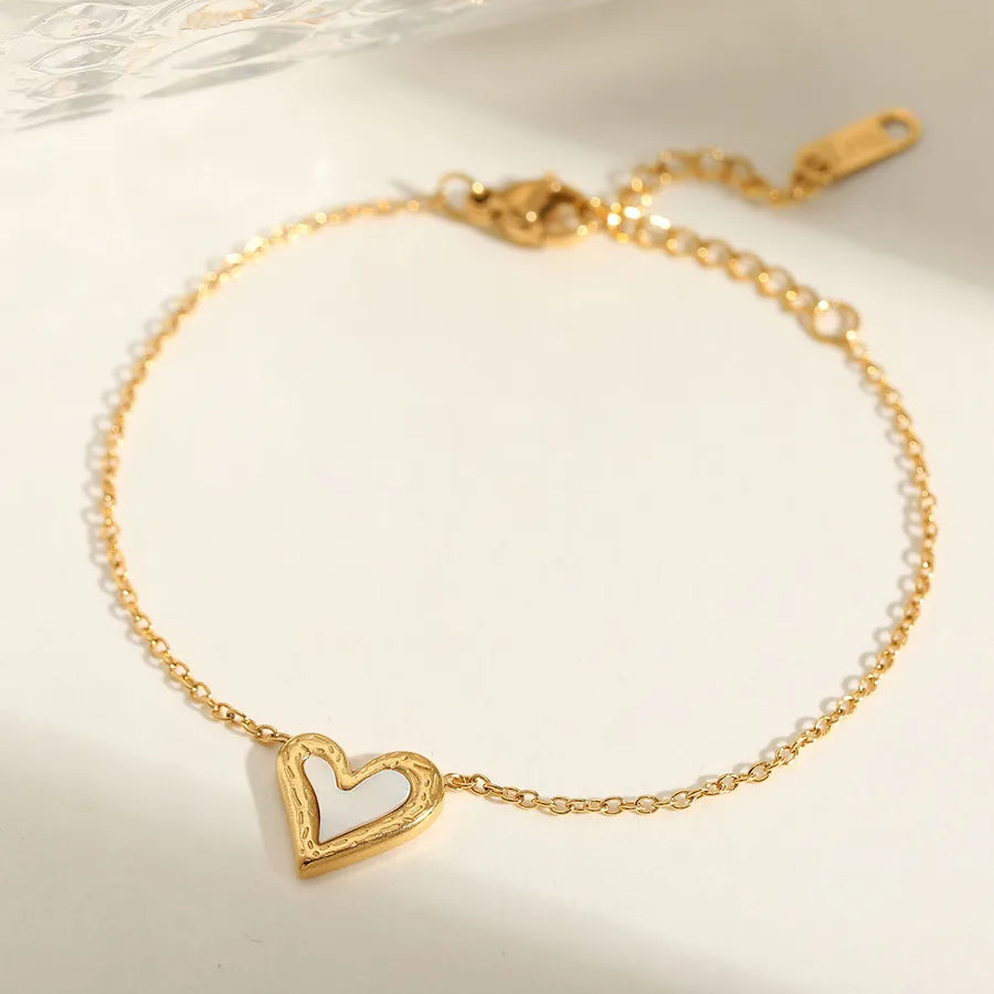 Casual Cute Lady Heart Shape Solid Color 304 Stainless Steel 18K Gold Plated Acrylic cable chain Bracelets In Bulk