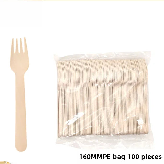 160mm disposable fork spoon Wood environmentally friendly degradable milk tea cold drink tasting takeaway spoon fast food 100