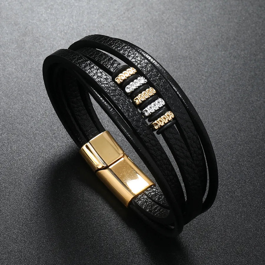 Simple Style Classic Style Geometric Pu Leather Alloy Men's Bracelets Men Cord & Leather Bracelets
