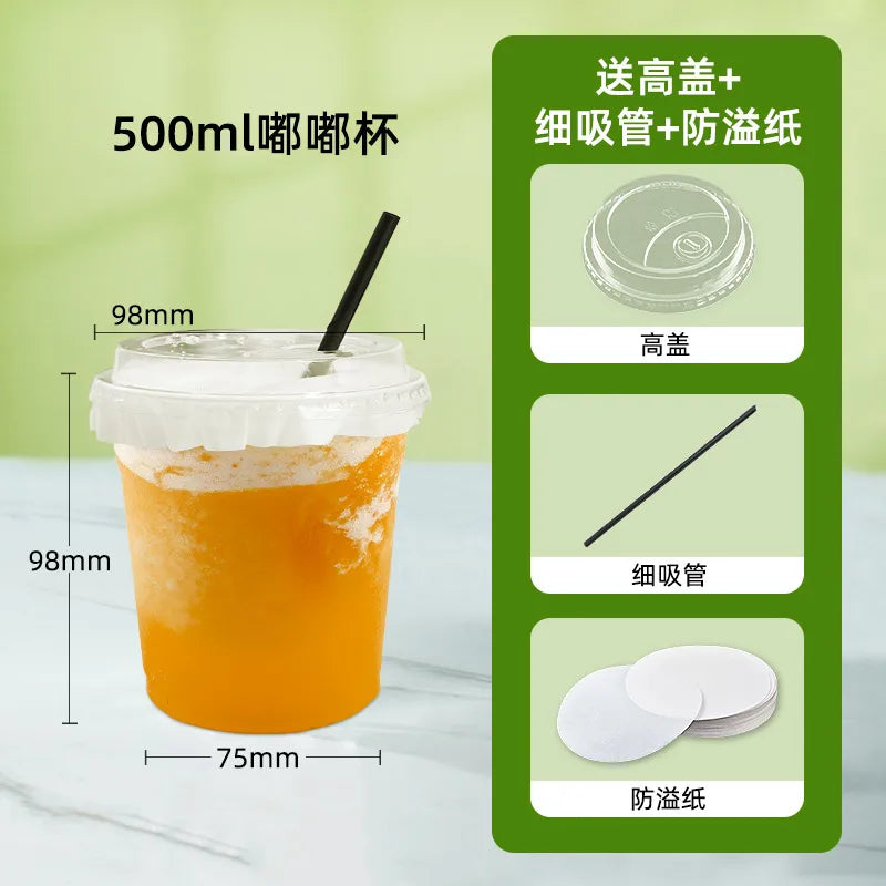 in stock wholesale disposable cup milk tea batch with lid thickened transparent plastic cup stall store packing cup