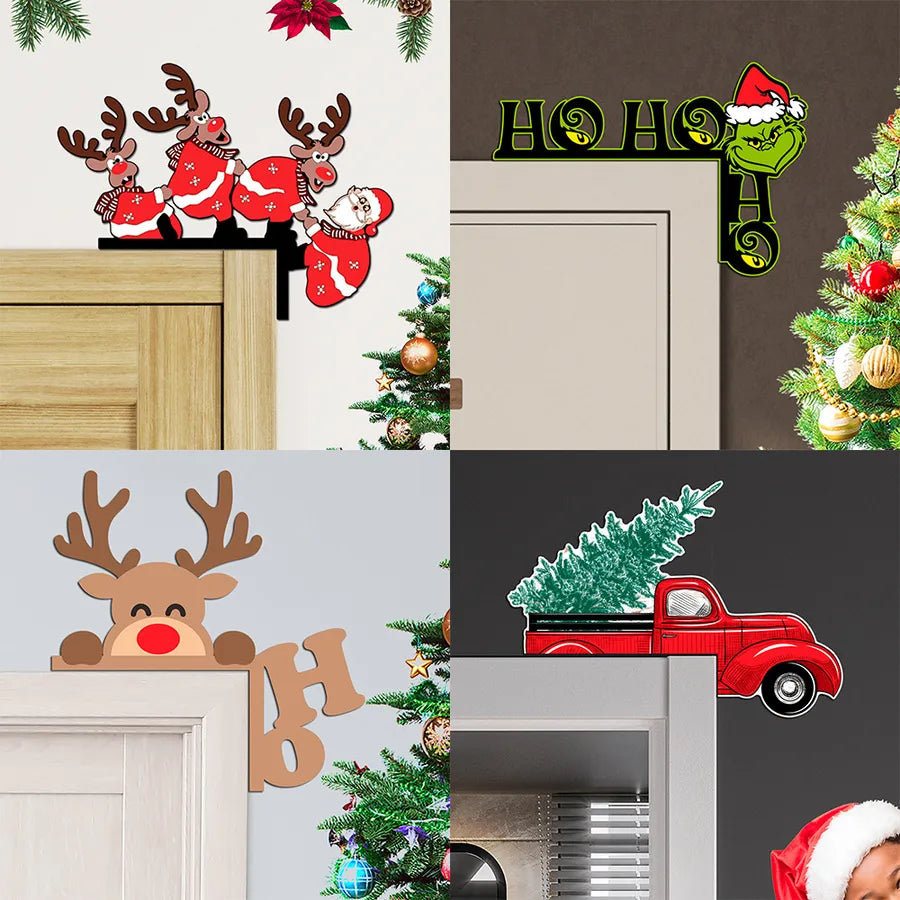 Christmas Decorative Wooden Corner Stickers MZ648-652 Santa Claus Reindeer Grinch Cartoon Animation Wall Decals
