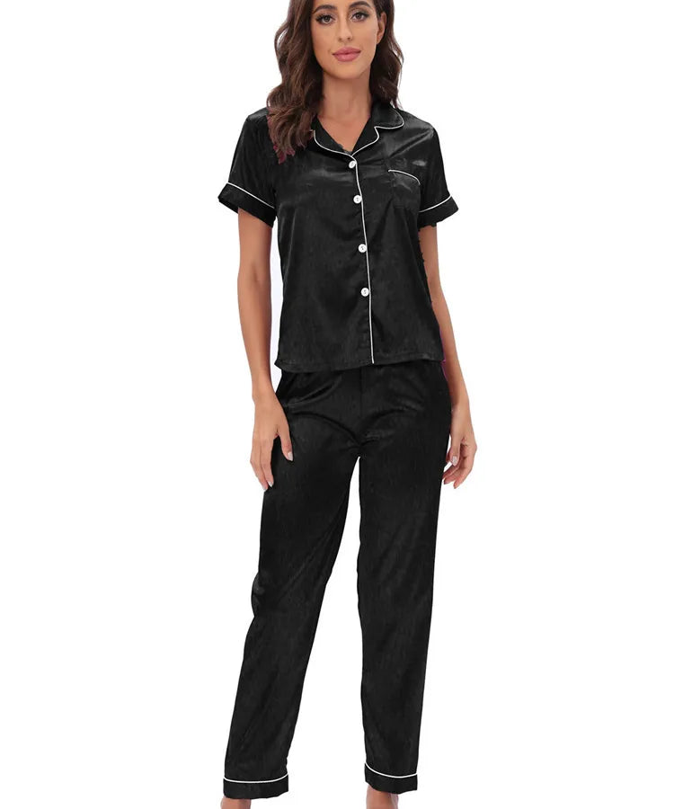 Middle East Europe Women's Home Clothes Two-Piece Set Color Silk Set Sleepwear Casual Luxury Summer Polyester Fabric