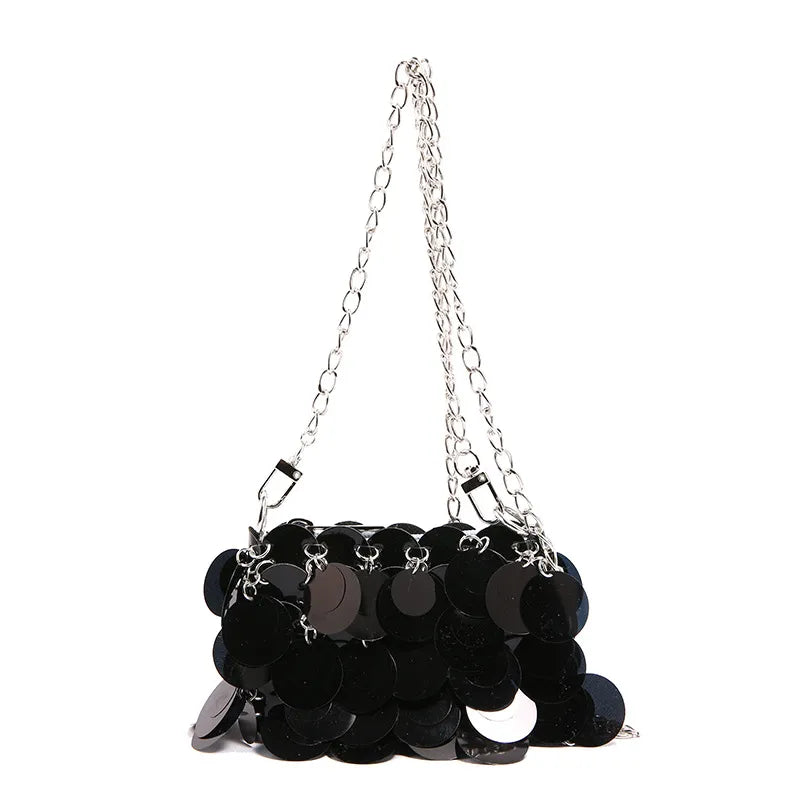 Women's Small PVC Solid Color Streetwear Weave Chain Square Zipper Shoulder Bag