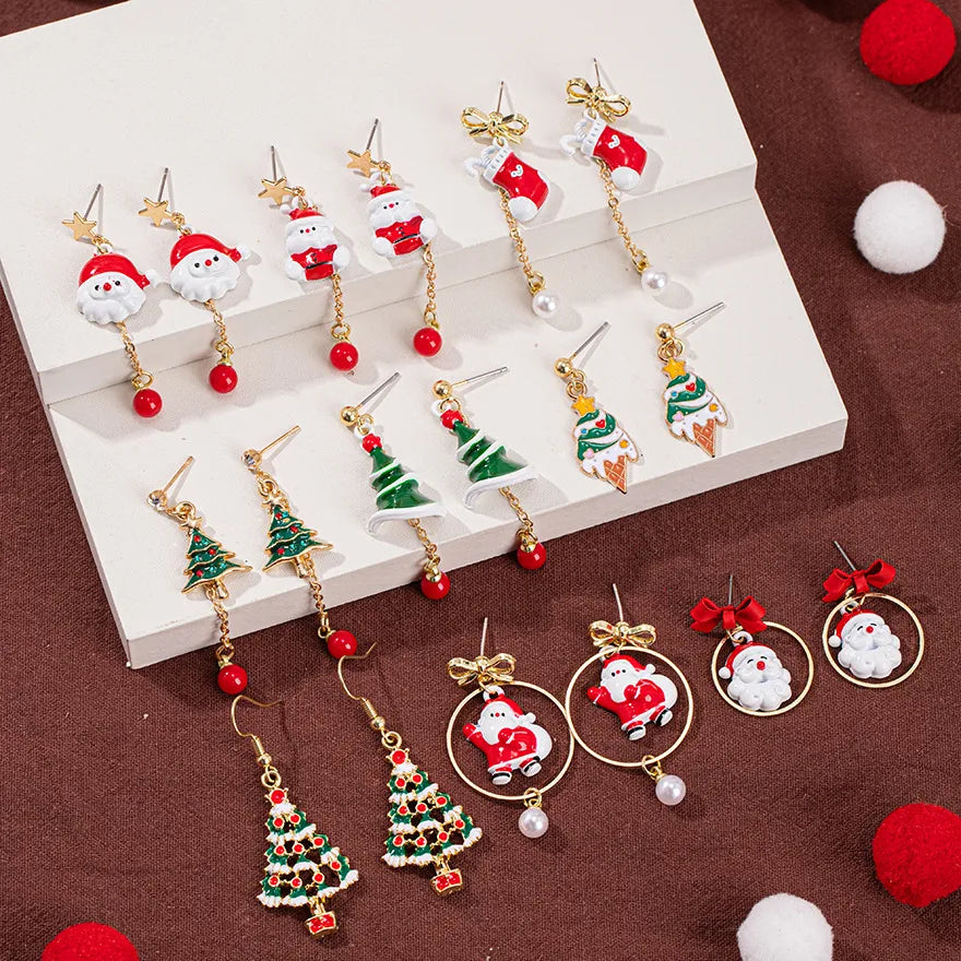 Christmas Theme Alloy Ear Cuff Drop Earrings  New Products Small Pendant Diy Accessories Christmas Hat