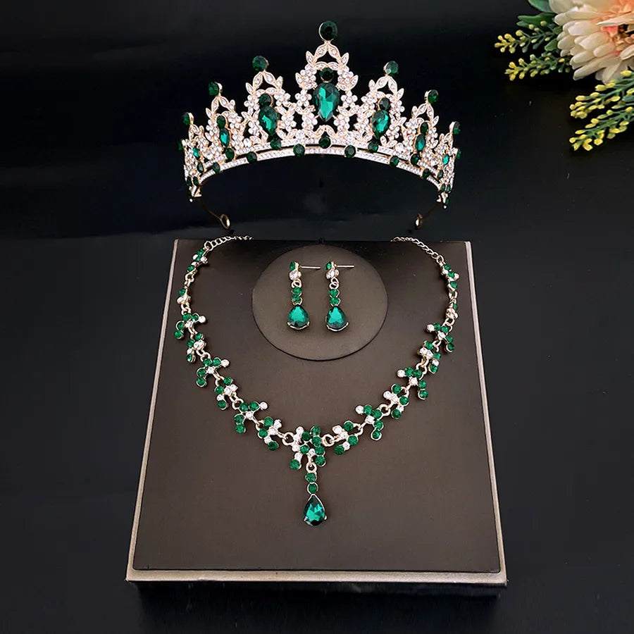 sweet water droplets heart shape alloy plating inlay rhinestones women's crown earrings necklace