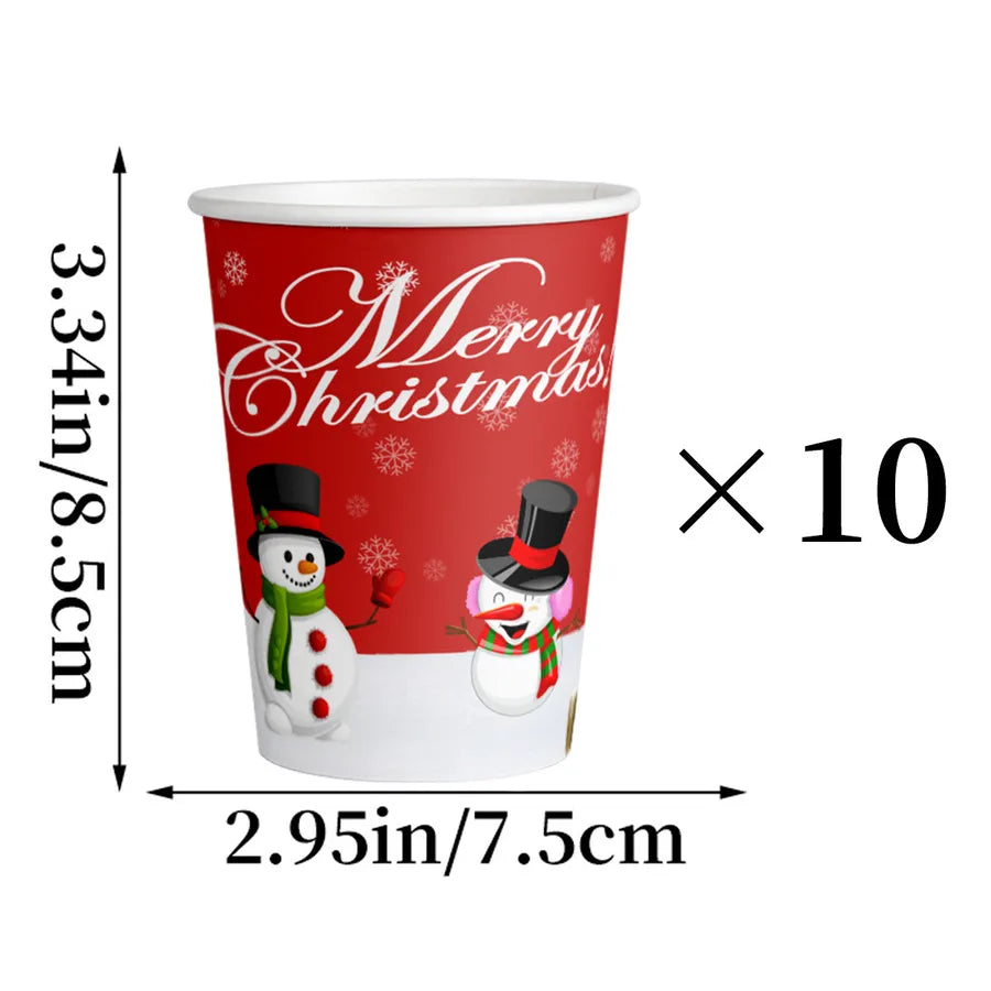 Christmas Theme Party Decoration Snowman Customized Paper Cups Plates Knives Forks Spoon Props Festive Cartoon Style