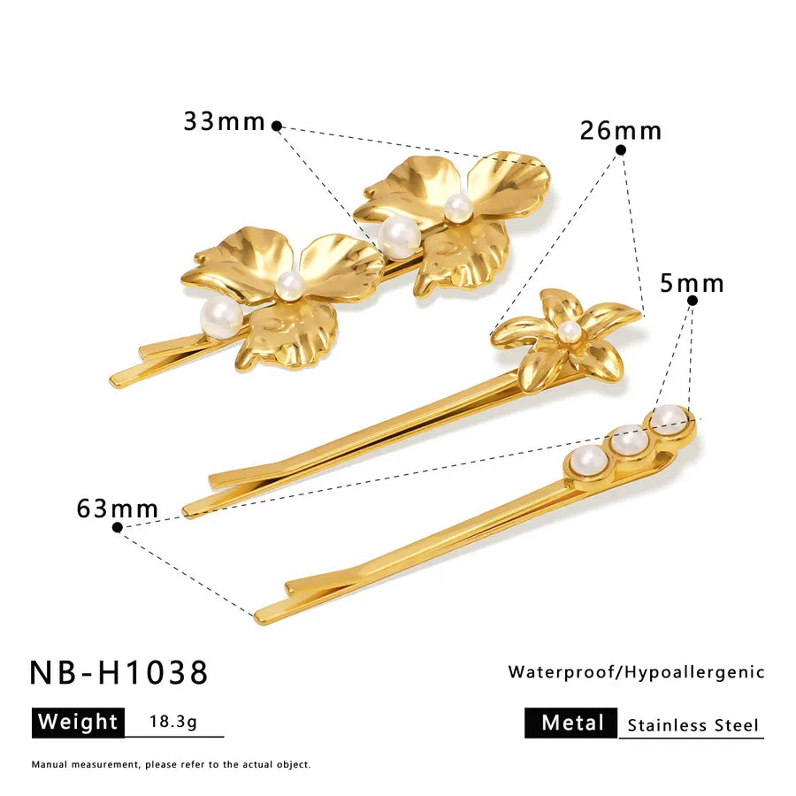 Cute Artistic Women's Pentagram Flower Shell 304 Stainless Steel Artificial Pearls Pearl Hair Pins Hair Clip