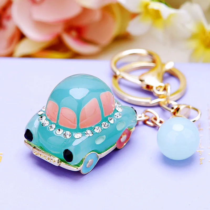 cute car metal diamond women's bag pendant keychain