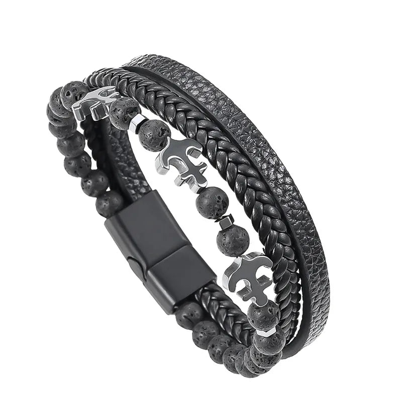 Retro Punk Solid Color Pu Leather Zinc alloy Plating Men's Bracelets Men Cord & Leather Bracelets