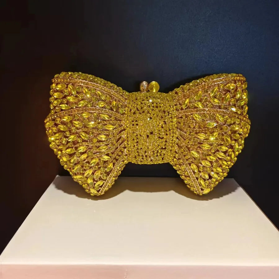banquet dress with diamond Bow and Diamond evening bag with gem bag for women New Bow Clutch