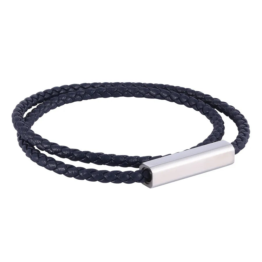 Retro Classic Style Geometric Solid Color Microfiber Leather Titanium Steel Plating Men's Bracelets Men Cord & Leather Bracelets
