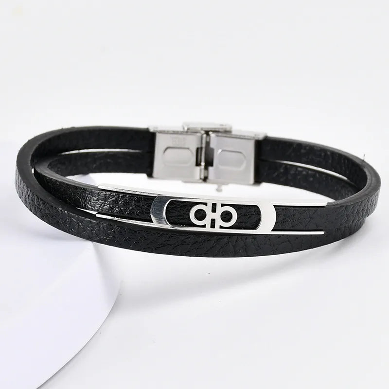 Retro Punk Geometric 201 Stainless Steel Pu Leather Men's wristband Men Cord & Leather Bracelets