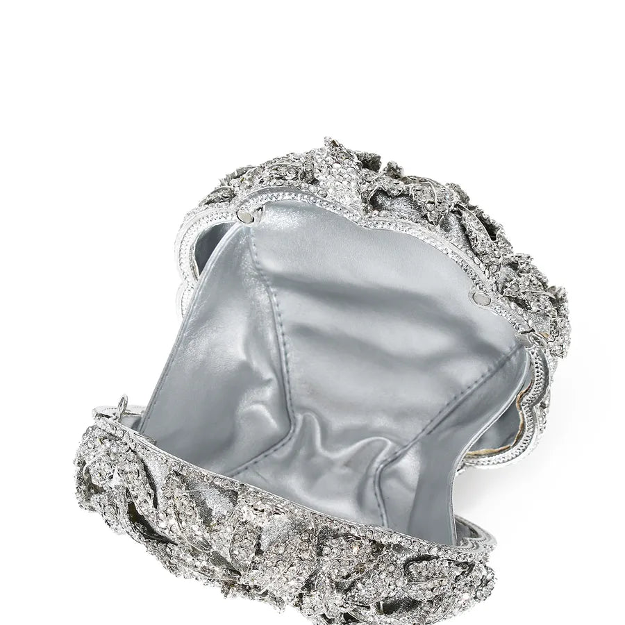 silver pu leather flower round evening bags
