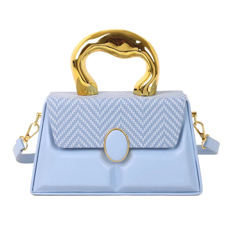 Women's Small Pu Leather Stripe Classic Style Square Magnetic Buckle Handbag Crossbody Bag