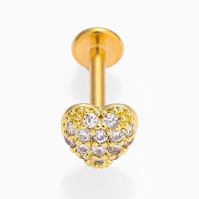 1 Piece Lip Rings Simple Style Commute Leaves Heart Shape Flower 316L Stainless Steel  Inlay Zircon 18K Gold Plated Ear Cartilage Rings & Studs