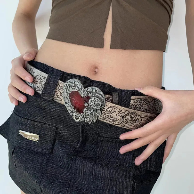 retro heart shape pu leather alloy women's leather belts