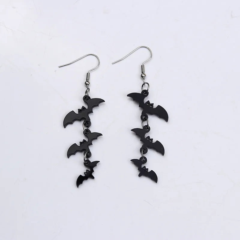 Fashionable Minimalist Halloween Bat Earrings Acrylic Geometric Pattern Spray Painted Unique Drop Earrings Women's Jewelry